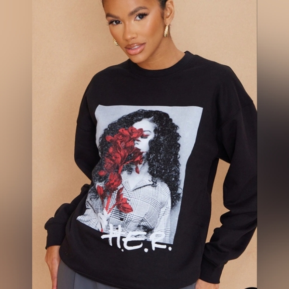 HER H.E.R. Sweatshirt I Used To Know Her Roses Official Merch R&B Black Medium - Picture 1 of 6